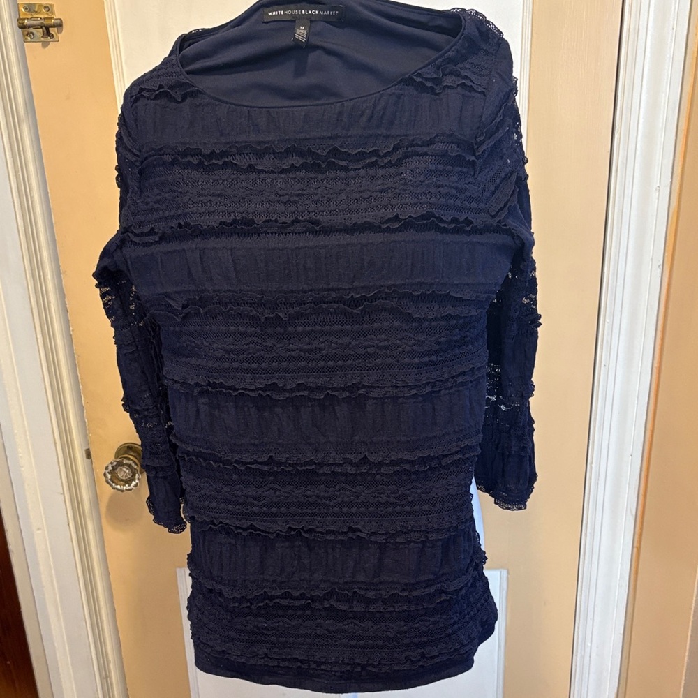 White House Black Market Midnight Blue Textured Top